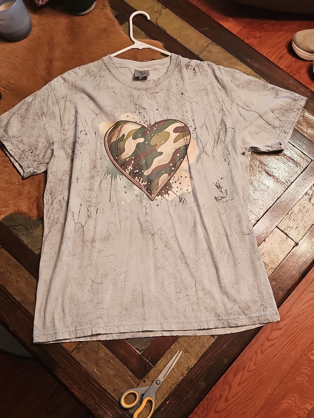 Comfort Colors Light Gray Short Sleeve Tee with Camo Heart Graphic